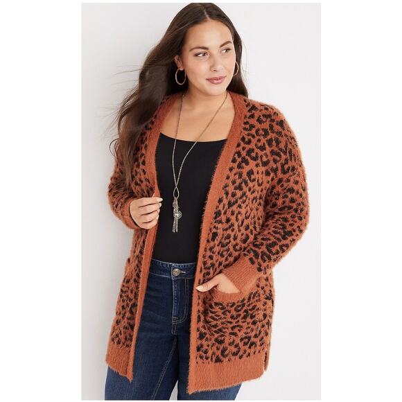 NEW Maurices Women XXL Animal Print Eyelash Knit Open Front Cardigan Sweater - Picture 1 of 8